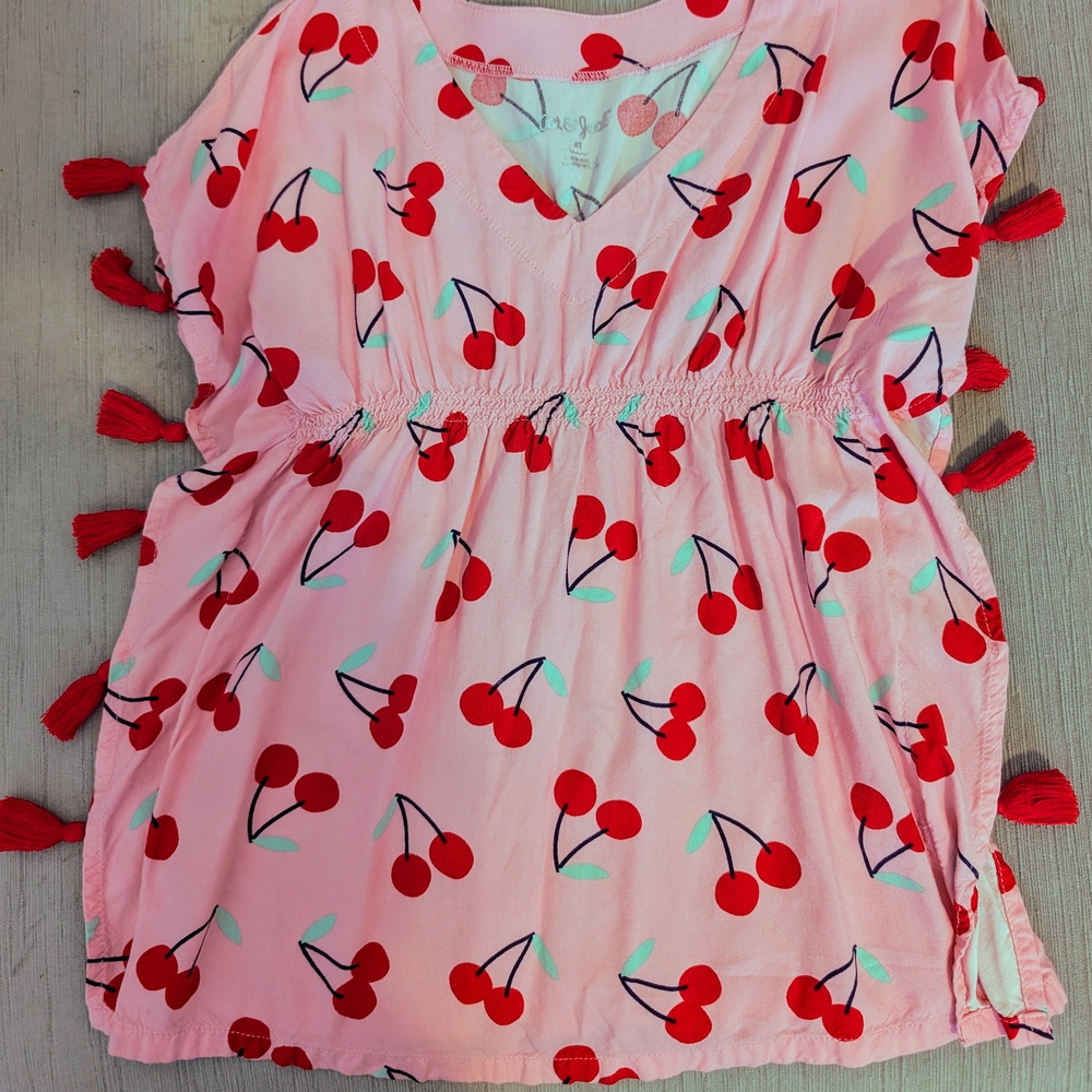 Cat & Jack Pink Cherry Print Dress with Red Tassels